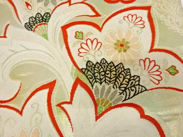 JAPANESE KIMONO / ANTIQUE NAGOYA OBI / WOVEN CHINESE FLOWERS